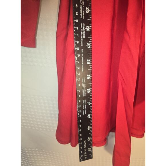 Express Wrap Dress Womens Size Sm Red Surplice Front Deep Vneck Bishop Sleeve - Picture 5 of 8